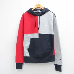 L/古着 長袖 チャンピオン Champion リバースウィーブ パーカー メンズ ワンポイントロゴ マルチカラー クレイジーパターン グレー 霜降り【spe】 26mar19