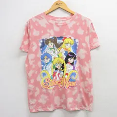 L/古着 半袖 Tシャツ メンズ アニメ セーラームーン クルーネック ピンク系 ブリーチ加工【spe】 26mar19