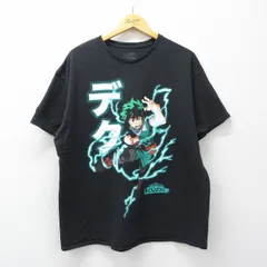 XL/古着 半袖 Tシャツ メンズ アニメ 僕のヒーローアカデミア 緑谷出久 デク 大きいサイズ コットン クルーネック 黒 26mar19