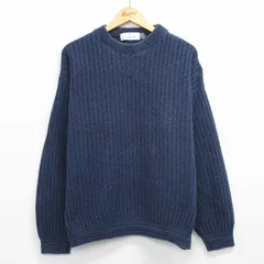 XL/古着 長袖 セーター メンズ 90年代 90s 無地 手織り 大きいサイズ クルーネック USA製 紺 霜降り 26mar19