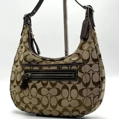 極美品● COACH コーチ ショルダーバッグ ワンショルダー ホーボー 肩掛け シグネチャー ロゴ チャーム キャンバス レザー ブラウン 6045