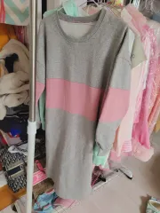 グレー/ピンク バイカラー ロング スウェット ONE PIECE 起毛