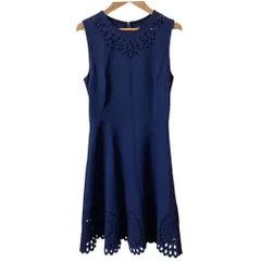 美品 kate spade ケイトスペード カットワークレース ノースリーブドレス ワンピース サイズ0 ネイビー レディース 古着 中古 USED