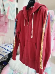 JUICY COUTURE ジューシークチュール バーガンディ スパンコール フードジップアップ