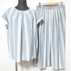 美品 NEWYORKER ニューヨーカー ストライプブラウス スカート セットアップ 51-65-8251/51-21-8251 ブルーグレー レディース 古着 中古 USED