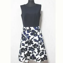 美品 M-PREMIER エムプルミエ フラワープリント ノースリーブワンピース K927-001 サイズ36 ネイビー レディース 古着 中古 USED