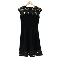 美品 LAUREN RALPH LAUREN ローレンラルフローレン カットワーク ノースリーブワンピース サイズ0 ブラック レディース 古着 中古 USED