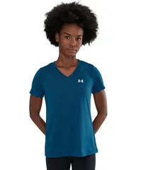 アンダーアーマー レディース トップス シャツ Vネック Under Armour Tech Short Sleeve VNeck Solid Wham BlueWhite ホワイト