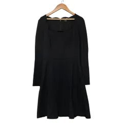 美品 kate spade ケイトスペード ストレッチ スカラップネック 長袖 ひざ丈 ワンピース S ブラック レディース 古着 中古 USED