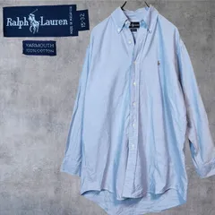 90s ポロ ラルフローレン YARMOUTH オックスフォード BDシャツ Blue Oxford Shirt ポニー刺繍 15-32 コットン ボタンダウンシャツ 長袖 90年代 ビンテージ 古着 トラッド アメカジ 紳士服 ヤーマス メンズ Mサイズ相当