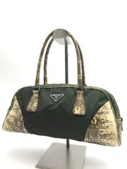PRADA　プラダ　ハンドバッグ　ミニ　テスートナイロン×パイソン型押し　三角ロゴ　カーキ系　4874