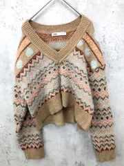 ZARA ザラ ?ネック ジャガード クロップド ニット セーター sizeS/マルチカラー ◆■ レディース