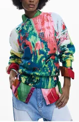 デジグアル レディース アウター パーカー・スウェット プリント シャツ Desigual Splatter Print Sweatshirt Bright Green グリーンのサムネイル