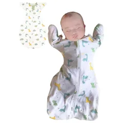 【助産師推奨】【手が出せる】 スワドル おくるみ ベビー コットン モロー反射 新生児 赤ちゃん スリーパー 安眠 夜泣き 柄 無地 春 夏 秋 冬 (S, ダイナソー)