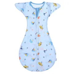 [enne.] スワドル メッシュ 夏 夏用 新生児 バンブー コットン おくるみ 手が出る ベビー モロー反射 赤ちゃん スリーパー 安眠 夜泣き (オーシャンボヤージュ,バンブーメッシュ, S)