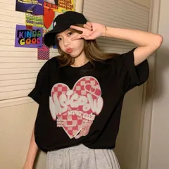 Tシャツ 半袖 プリント POP ゆったり ハート ガーリー 柄 レディース 韓国ファッション かわいい テロテロ ロゴ 夏トップス ストリート