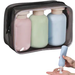 Alpha Depot トラベル ボトル シャンプーボトル 旅行 詰め替え 携帯用 リンス トリートメント ボディソープ バックパッカー ジム用 銭湯 温泉 パステルカラー 3本セット (100ml ピン [100ml ピンク,グリーン,ブルー(ポーチ付き)]