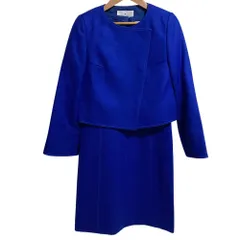 美品 Courreges クレージュ ワンピース ノーカラージャケット アンサンブル セットアップ サイズ38 ブルー レディース 古着 中古 USED