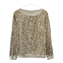 ヴィンテージ森ガール ワッフル ヘンリーネック コテージフラワー ニット 長袖Tシャツ L