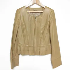 ANAYI アナイ ラムレザー ノーカラージャケット ブルゾン 38 ベージュ レディース 古着 中古 USED