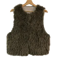 美品 SHIPS シップス エコムートン ジレ ベスト カーキ レディース 古着 中古 USED