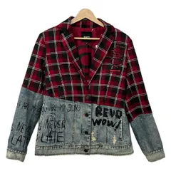 Desigual(デシグアル) ジャケット サイズ38 L レディース美品  レッド×黒×マルチ 冬物/デニム/ダメージ加工/チェック柄のサムネイル