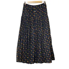 美品 SOULEIADO ソレイアード フラワー ペイズリー柄 ロングプリーツスカート サイズ36 ネイビー レディース 古着 中古 USED