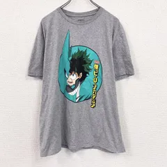 僕のヒーローアカデミア　緑谷出久　半袖アニメプリントTシャツ　キャラクターデザイン　グレー　XLサイズ　古着