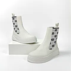 グッチ GUCCI GGスプリーム ブーツ ショートブーツ 靴 シューズ レザー ファブリック ホワイト 白 未使用 ロゴ サイドゴアブーツ