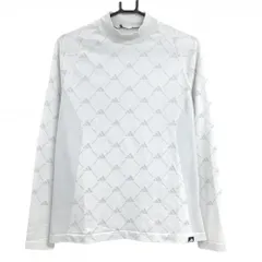 【美品】アディダス 長袖ハイネックシャツ ライトグレー×白 前面・袖総柄 レディース  ゴルフウェア adidas