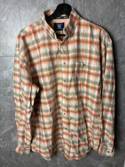 90s オンブレチェックシャツ L相当 オレンジ シャドーチェック 長袖シャツ TWENTY アメカジ 00s ゆるだぼ 古着 ビンテージ ヴィンテージ 90年代