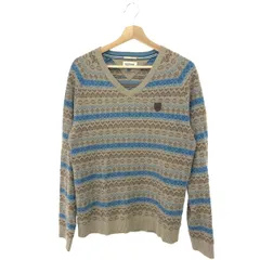HILFIGER DENIM ヒルフィガーデニム 長袖Vネックニット サイズ:S 革パッチ/ウールコットン/総柄    ブラウン/ブルー メンズ / 240001171009のサムネイル