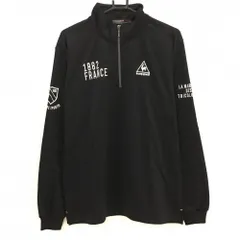 【超美品】ルコックゴルフ 長袖ハイネックシャツ 黒 ロゴ白 ハーフジップ 裏起毛  メンズ L ゴルフウェア le coq sportif