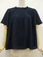 未使用品 ロペピクニック ROPE PICNIC フリルスリーブ 半袖 クルー&フリルネック シフォンプルオーバーブラウス 38 ネイビー   メール便可 中古