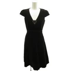 レベッカテイラー rebecca taylor ワンピース ベロア 半袖 ロング Vネック 刺繍 ベルト付き 2 茶色 ブラウン /XZ ■ECC003