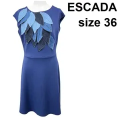 ◇ エスカーダ ESCADA ワンピース Eva リーフ 葉 モチーフ デニム フィット＆フレアシルエット ブルー 36 Sサイズ レディース S6D321のサムネイル