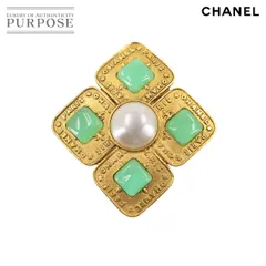 シャネル CHANEL ブローチ パール カラーストーン ゴールド グリーン 28 アクセサリー Vintage Brooch 90238046