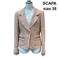 ◇ スキャパ SCAPA テーラードジャケット 長袖 ツイード 1つボタン ポケット ピンク 赤 ベージュ コットン 麻 38 M 9号 レディース Z6B694