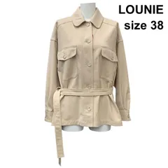◇ ルーニィ LOUNIE シャツジャケット 長袖 ドロップショルダー ステンカラー ベルト付  ベージュ コットン混 38 M 9号 レディース Z6B818のサムネイル