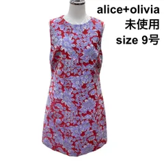 ◇ 未使用 アリスアンドオリビア alice+olivia 膝丈ワンピース ノースリーブ ジャガード織 レッド系地 綿混 4 M 9号 レディース Z6B520のサムネイル