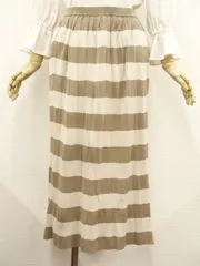 未使用品 ロング丈 ニットストレートスカート M-L ブラウン×ベージュ ボーダー柄  中古