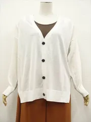 未使用品 ドロップショルダー 長袖 ニットカーディガン M-L相当 ホワイト メール便可 中古