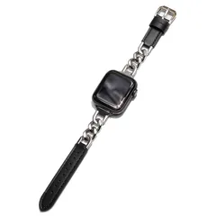 【新品】 Royce&Roland Apple watch チェーン & レザー バンド (ステンレス 本革/シルバー ブラック) アップルウォッチ/バンドチェーン 鎖 ベルト (40mm 41mm 42mm) レディース/ギフト プレゼント (Serie 1