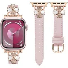 【新品】 For Apple Watch バンド レザー本革 コンパチブル Apple Watch Series Ultra/Ultra2/10/9/8/7/6/5/4/3/2/1/SE2/SE レディース スリム クローバー おしゃれ 可愛い アップルウ 1