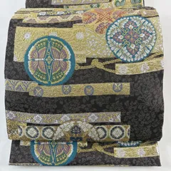 【在庫一掃】 【美品】 袋帯 名品 蝶 草花 刺繍 金糸 茶紫 六通 正絹 【中古】