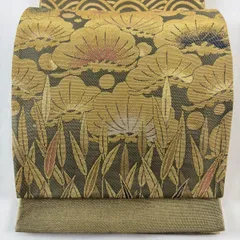 【在庫一掃】 【美品】 袋帯 名品 松竹梅 波 金糸 鶯色 六通 正絹 【中古】