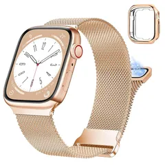 【新品】 Pleixiu 保護ケース付き おしゃれ アップルウォッチ バンド 透気性網状Apple Watch バンド 強力二重マグネット 日常使いと通勤に最適 男女兼用 42mm 44mm 45mm 互換iWatch Series 9 SE 8 7 6  1
