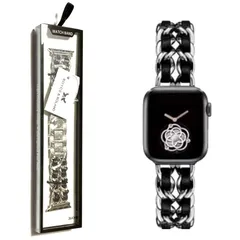 【新品】 Royce&Roland Apple watch チェーンベルト (44mm 45mm 46mm) おしゃれ アップルウォッチ 時計 バンド/合皮レザー メタル/ブラック シルバー (Series 11 10 9 8 7 6 5 4 SE Ult 1