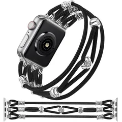 【新品】 コンパチブル Apple Watch バンド 伸縮性 38／40／41／42mm アップルウォッチ バンド 編み込み ナイロン おしゃれ ボヘミアン風交換ベルト レディース あっぷるうぉっち 弾性 軽量 通気性 人気ベルト for iWatch  1