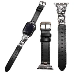 【新品】 Royce&Roland Apple watch チェーン & レザー バンド (メタル 本革/シルバー ブラック) アップルウォッチ/バンドチェーン 鎖 ベルト (40mm 41mm 42mm) レディース メンズ/ギフト プレゼント (Ser 0